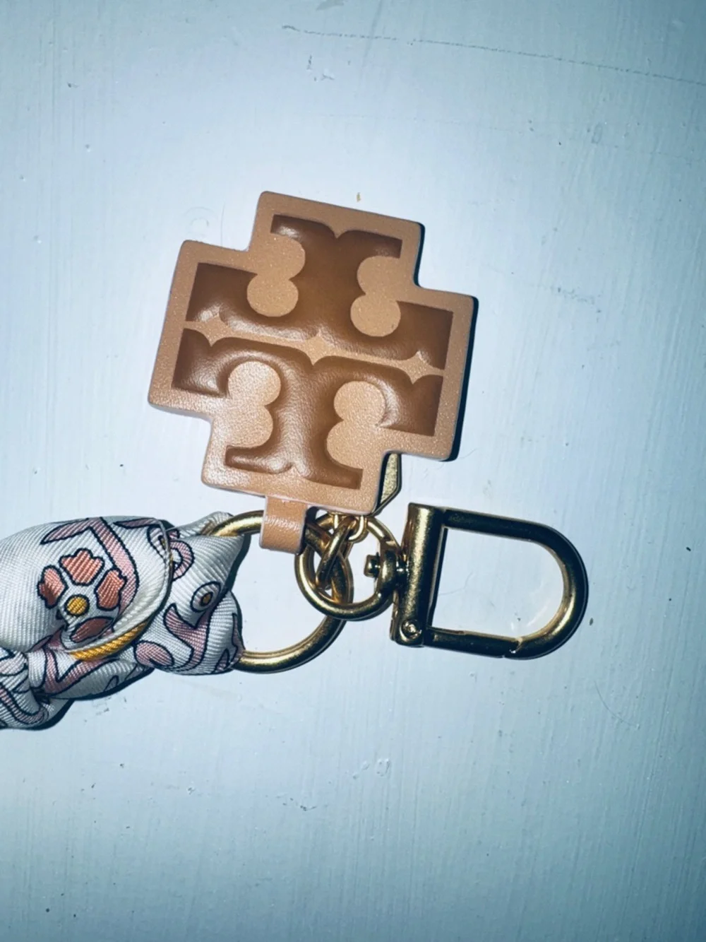 Tory Burch Silk Scarf Keychain in Ivory, Mustard & Blush - Picture 2 of 3